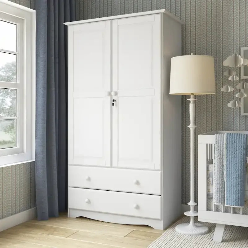Palace Imports Armadio Intelligente 100% Legno Massello con 2 Cassetti, Pomelli in Metallo o Legno