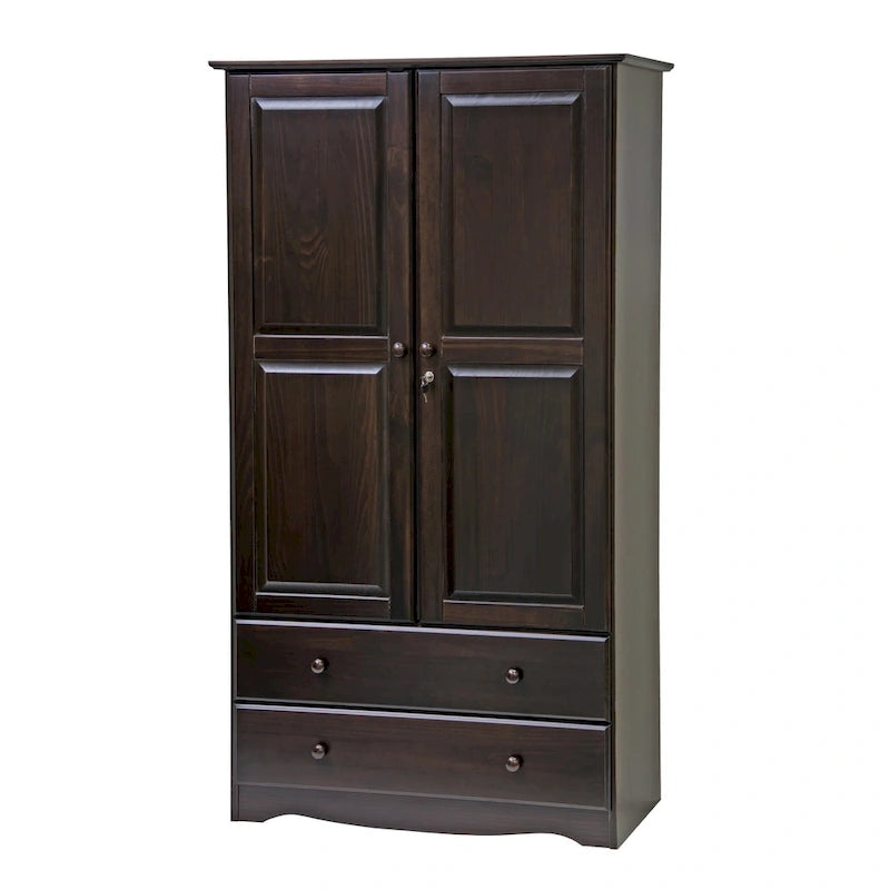Palace Imports Armadio Intelligente 100% Legno Massello con 2 Cassetti, Pomelli in Metallo o Legno