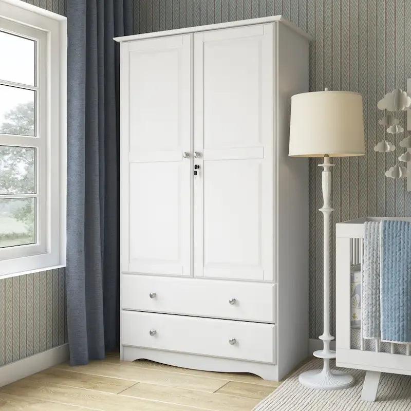 Palace Imports Armadio Intelligente 100% Legno Massello con 2 Cassetti, Pomelli in Metallo o Legno