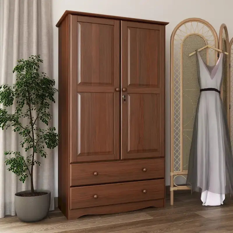 Palace Imports Armadio Intelligente 100% Legno Massello con 2 Cassetti, Pomelli in Metallo o Legno