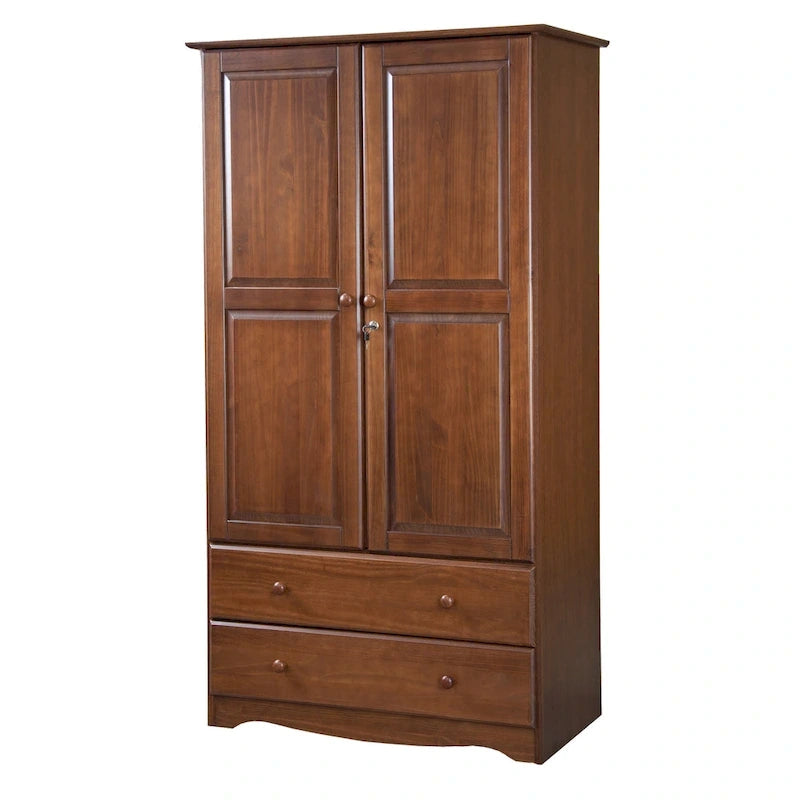 Palace Imports Armadio Intelligente 100% Legno Massello con 2 Cassetti, Pomelli in Metallo o Legno