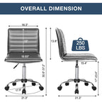BOSSIN Adjustable Home Office Chair, Mid-Back Armless Ribbed Swivel Task Chair,Vanity Chair for Small Space, Livingroom Make-up