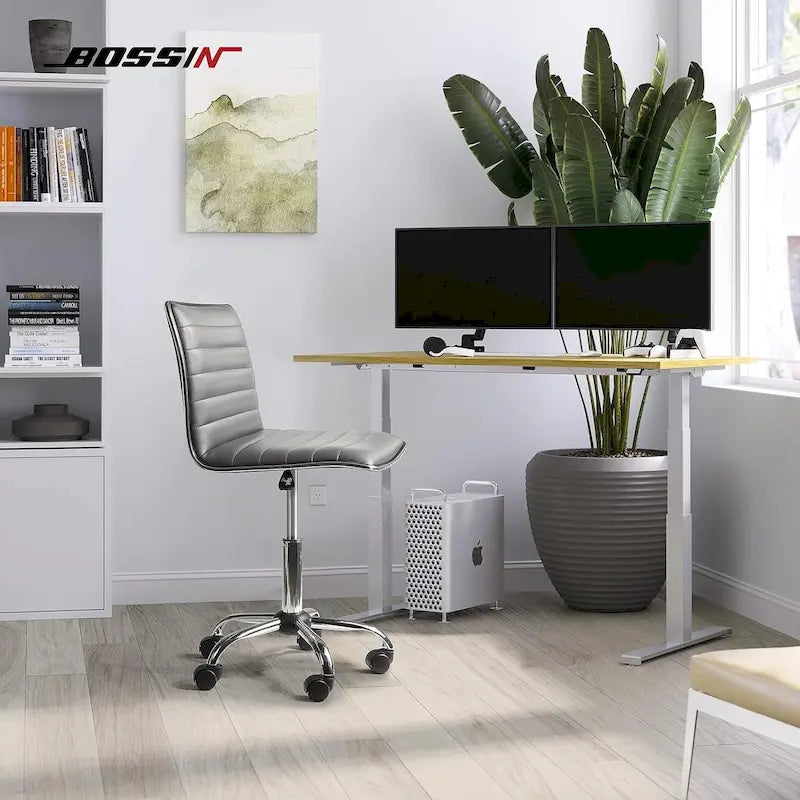 BOSSIN Adjustable Home Office Chair, Mid-Back Armless Ribbed Swivel Task Chair,Vanity Chair for Small Space, Livingroom Make-up