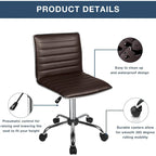 BOSSIN Adjustable Home Office Chair, Mid-Back Armless Ribbed Swivel Task Chair,Vanity Chair for Small Space, Livingroom Make-up