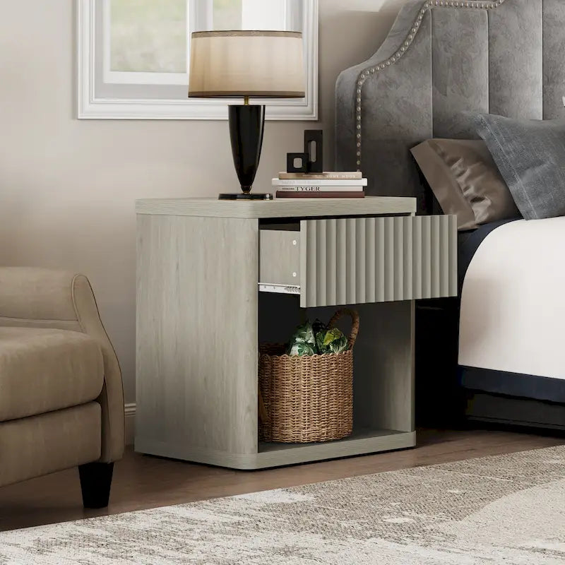SICOTAS Set of 2 Nightstand with 1 Drawer and Open Storage