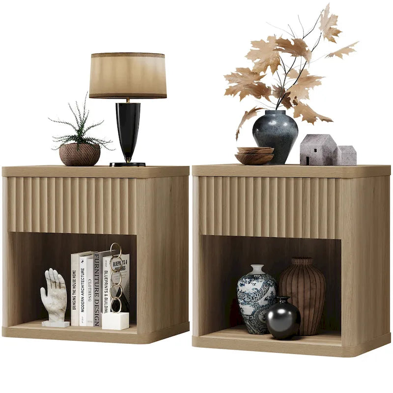 SICOTAS Set of 2 Nightstand with 1 Drawer and Open Storage
