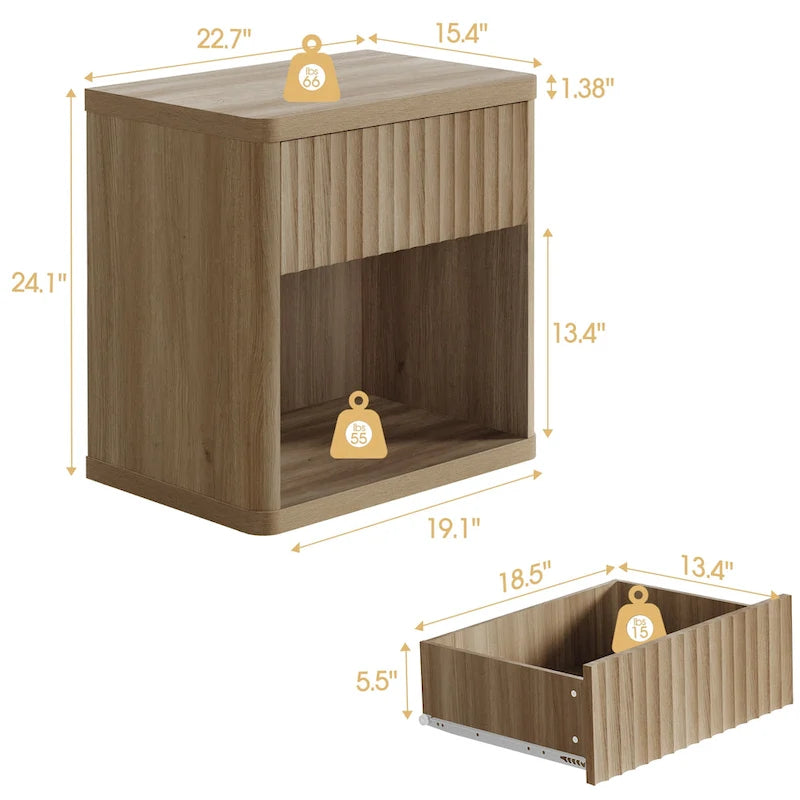 SICOTAS Set of 2 Nightstand with 1 Drawer and Open Storage