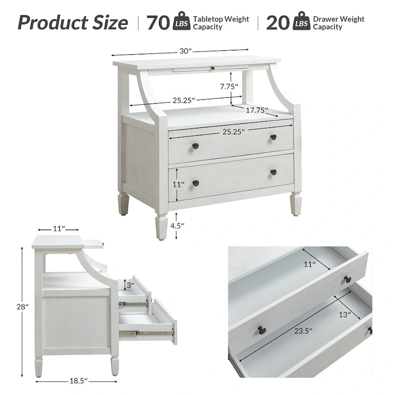 Comodino a 2 cassetti Jennifer 2 con prese integrate e vassoio estraibile Set da 2 di HULALA HOME