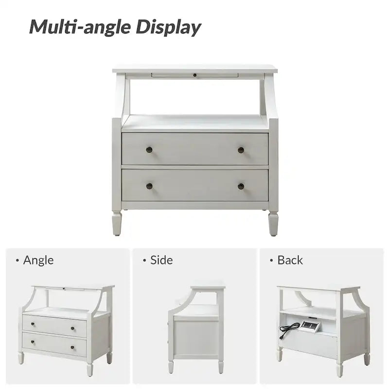 Comodino a 2 cassetti Jennifer 2 con prese integrate e vassoio estraibile Set da 2 di HULALA HOME