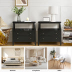 Comodino a 2 cassetti Jennifer 2 con prese integrate e vassoio estraibile Set da 2 di HULALA HOME