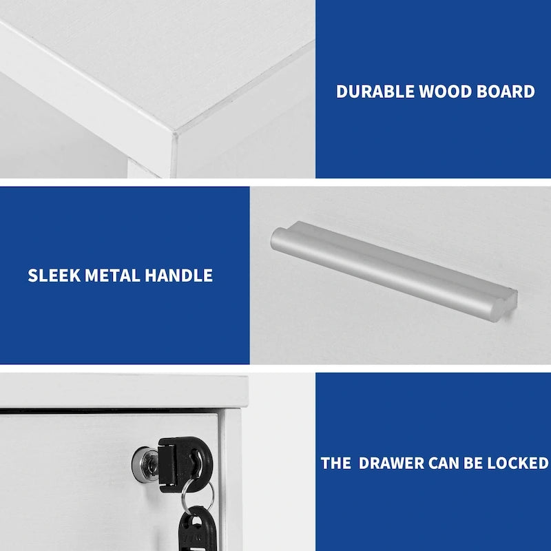 Wood File Cabinet with Charging Station Mobile Lateral Filing Cabinet Lockable Fits A4 Letter Legal Size Files