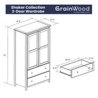 Grain Wood Furniture Shaker 2-Door Solid Wood Armoire - 41x72x22