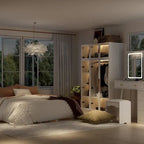 47.2 Wide Armoire LED Light All Glass Door Closet Cabinet Wardrobe