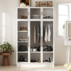 47.2 Wide Armoire LED Light All Glass Door Closet Cabinet Wardrobe