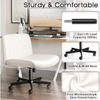 Bossin Criss Cross Chair Armless Office Desk Chair with Wheels,Fabric Padded Cross Legged Chair, Swivel Wide Seat Vanity Chair