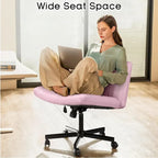 Bossin Criss Cross Chair Armless Office Desk Chair with Wheels,Fabric Padded Cross Legged Chair, Swivel Wide Seat Vanity Chair