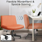 Bossin Criss Cross Chair Armless Office Desk Chair with Wheels,Fabric Padded Cross Legged Chair, Swivel Wide Seat Vanity Chair
