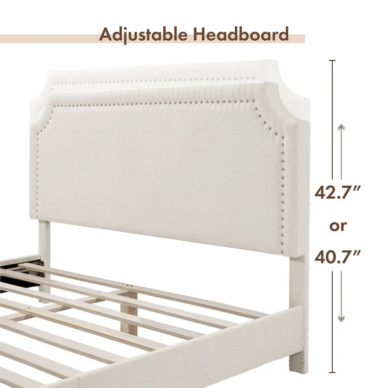 Furniture of America Gail Modern White Boucle Adjustable Queen-Size Platform Bed