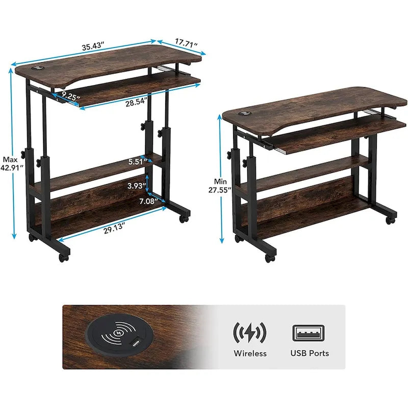 Height Adjustable Portable Desk with Charging Station, Sofa Couch Bedside Laptop Table
