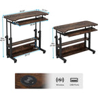 Height Adjustable Portable Desk with Charging Station, Sofa Couch Bedside Laptop Table
