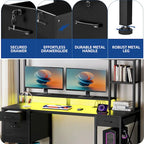 Moasis 59 Inch Computer Gaming Desk with Hutch and Bookshelf Home Office Desks with 3 Drawers
