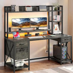 Moasis 59 Inch Computer Gaming Desk with Hutch and Bookshelf Home Office Desks with 3 Drawers