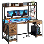 Moasis 59 Inch Computer Gaming Desk with Hutch and Bookshelf Home Office Desks with 3 Drawers