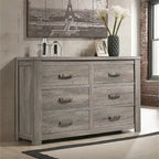 Roundhill Furniture Floren Contemporary Weathered Gray Wood Bedroom Set, Panel Bed, Dresser, Mirror, Nightstand, Chest