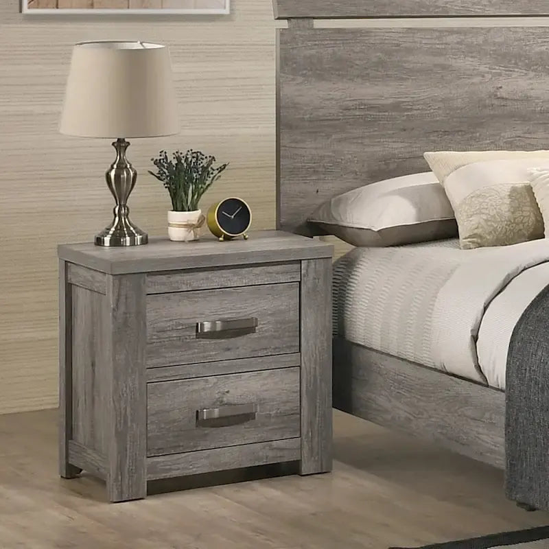 Roundhill Furniture Floren Contemporary Weathered Gray Wood Bedroom Set, Panel Bed, Dresser, Mirror, Nightstand, Chest