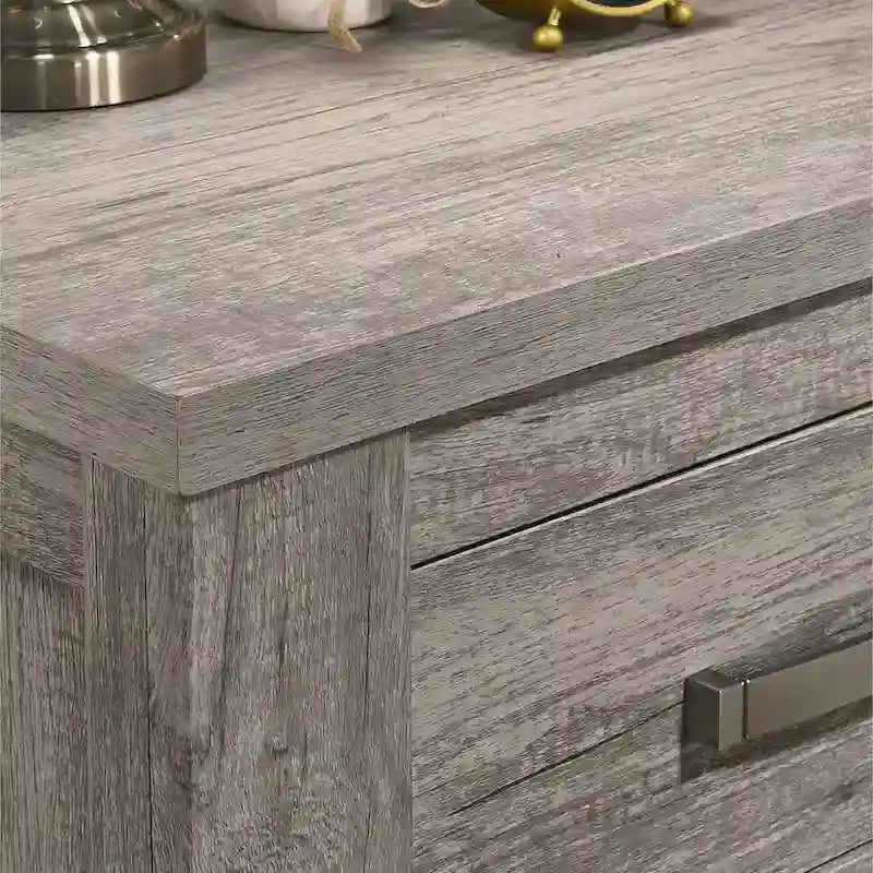Roundhill Furniture Floren Contemporary Weathered Gray Wood Bedroom Set, Panel Bed, Dresser, Mirror, Nightstand, Chest