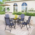 Patio 5 Pieces Dining Set, 4 x Reclining Folding Sling Dining Chairs and 1 x Table with an Umbrella Hole