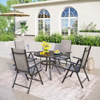 Patio 5 Pieces Dining Set, 4 x Reclining Folding Sling Dining Chairs and 1 x Table with an Umbrella Hole