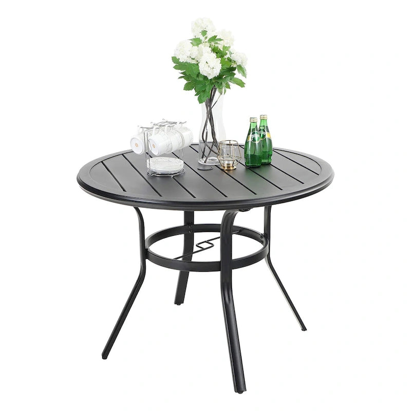 Patio 5 Pieces Dining Set, 4 x Reclining Folding Sling Dining Chairs and 1 x Table with an Umbrella Hole