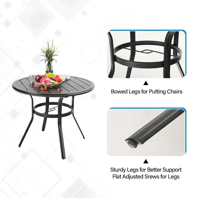 Patio 5 Pieces Dining Set, 4 x Reclining Folding Sling Dining Chairs and 1 x Table with an Umbrella Hole