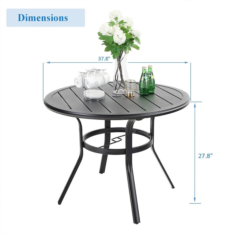 Patio 5 Pieces Dining Set, 4 x Reclining Folding Sling Dining Chairs and 1 x Table with an Umbrella Hole