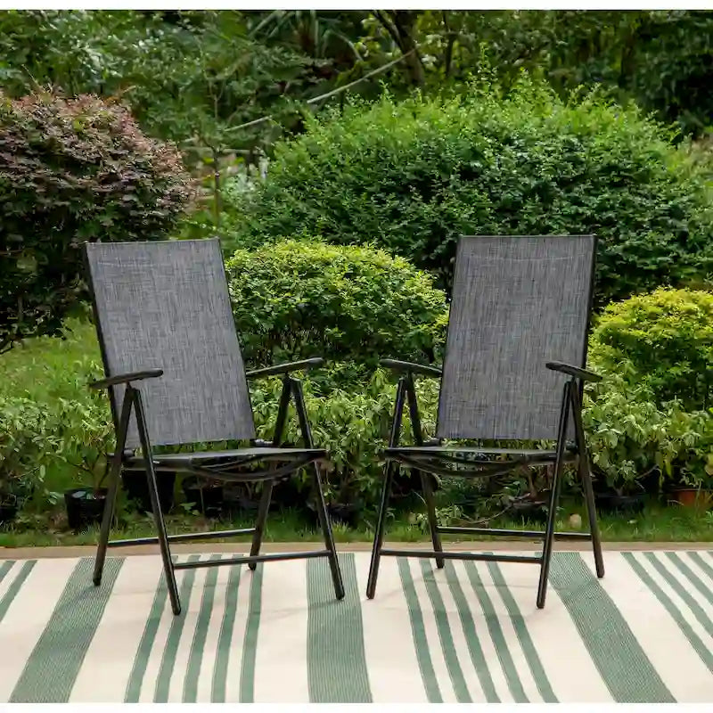 Patio 5 Pieces Dining Set, 4 x Reclining Folding Sling Dining Chairs and 1 x Table with an Umbrella Hole