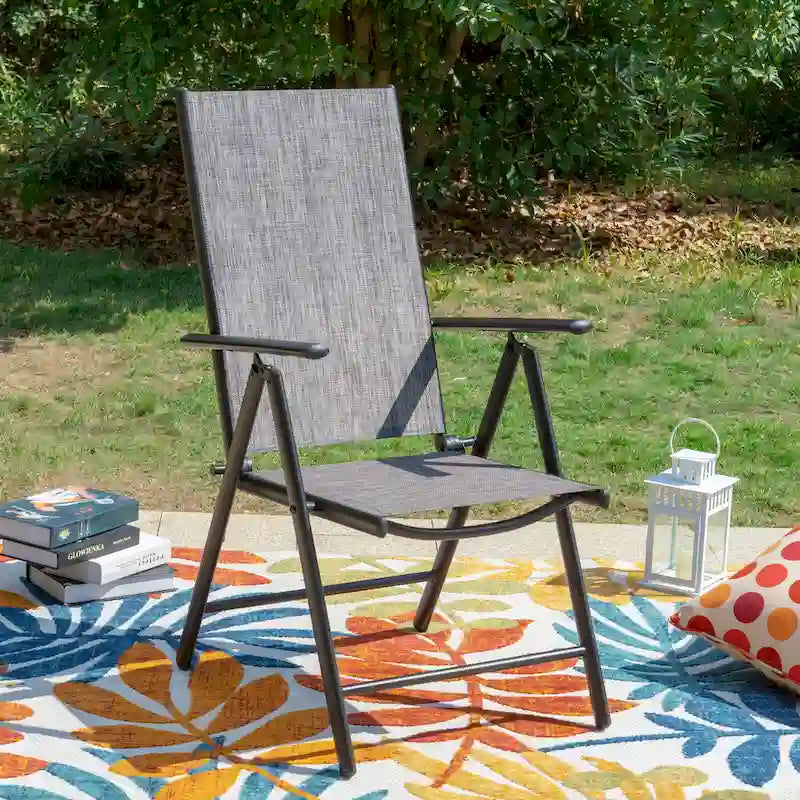 Patio 5 Pieces Dining Set, 4 x Reclining Folding Sling Dining Chairs and 1 x Table with an Umbrella Hole