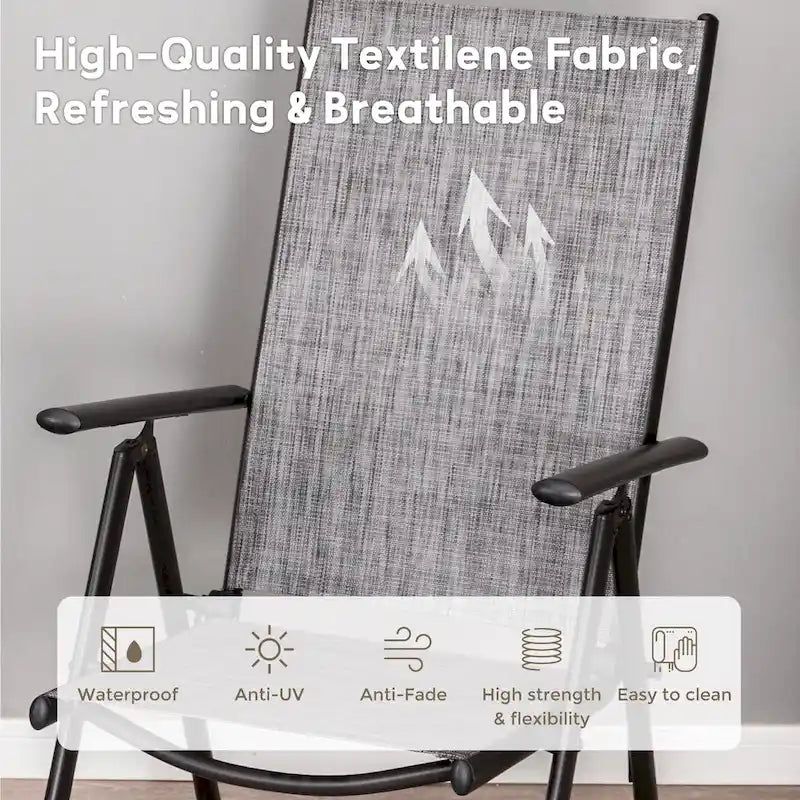 Patio 5 Pieces Dining Set, 4 x Reclining Folding Sling Dining Chairs and 1 x Table with an Umbrella Hole