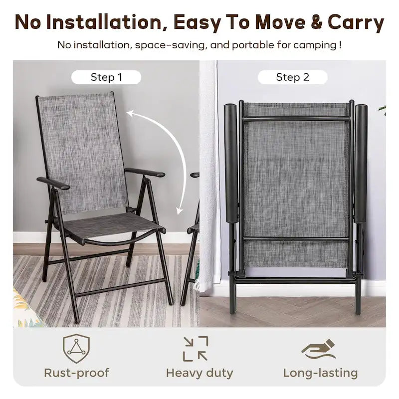 Patio 5 Pieces Dining Set, 4 x Reclining Folding Sling Dining Chairs and 1 x Table with an Umbrella Hole