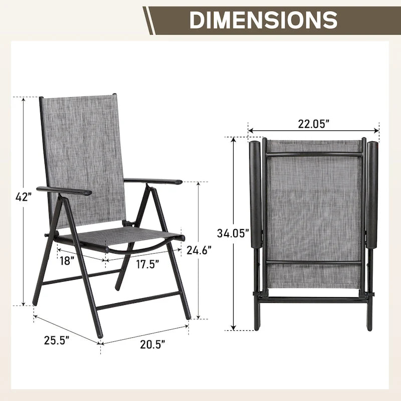 Patio 5 Pieces Dining Set, 4 x Reclining Folding Sling Dining Chairs and 1 x Table with an Umbrella Hole