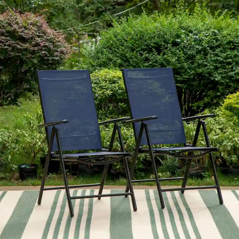 Patio 5 Pieces Dining Set, 4 x Reclining Folding Sling Dining Chairs and 1 x Table with an Umbrella Hole