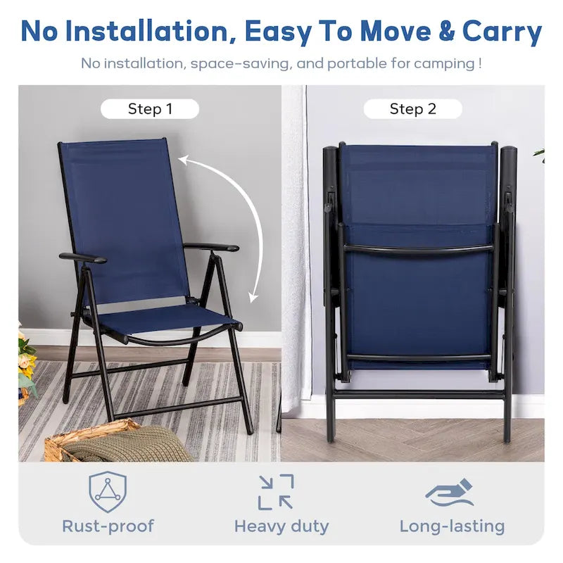 Patio 5 Pieces Dining Set, 4 x Reclining Folding Sling Dining Chairs and 1 x Table with an Umbrella Hole