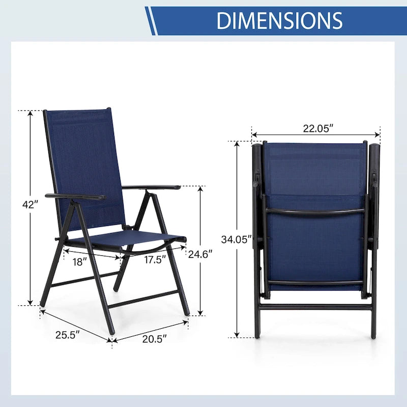 Patio 5 Pieces Dining Set, 4 x Reclining Folding Sling Dining Chairs and 1 x Table with an Umbrella Hole