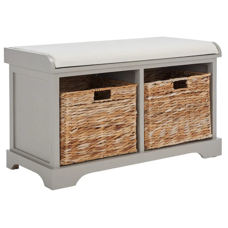 SAFAVIEH Euphemia Brown Woven Storage Basket Bench - 33.5 x 16.1 x 19.9 - 34Wx16Dx20H