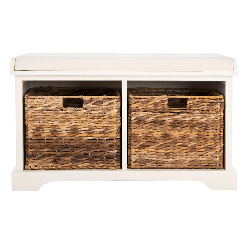 SAFAVIEH Euphemia Brown Woven Storage Basket Bench - 33.5 x 16.1 x 19.9 - 34Wx16Dx20H