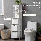kleankin Narrow Bathroom Cabinet with 3 Drawers and 2 Tier Shelf, Tall Cupboard Freestanding Linen Tower, Slim Corner Organizer