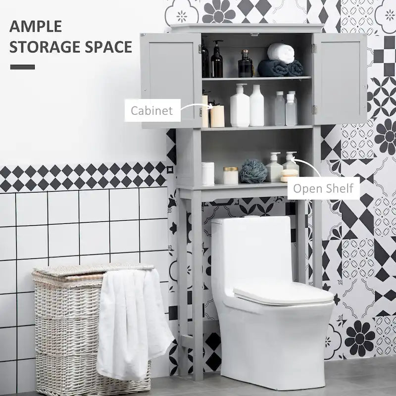 kleankin Modern Over The Toilet Storage Cabinet, Double Door Bathroom Organizer