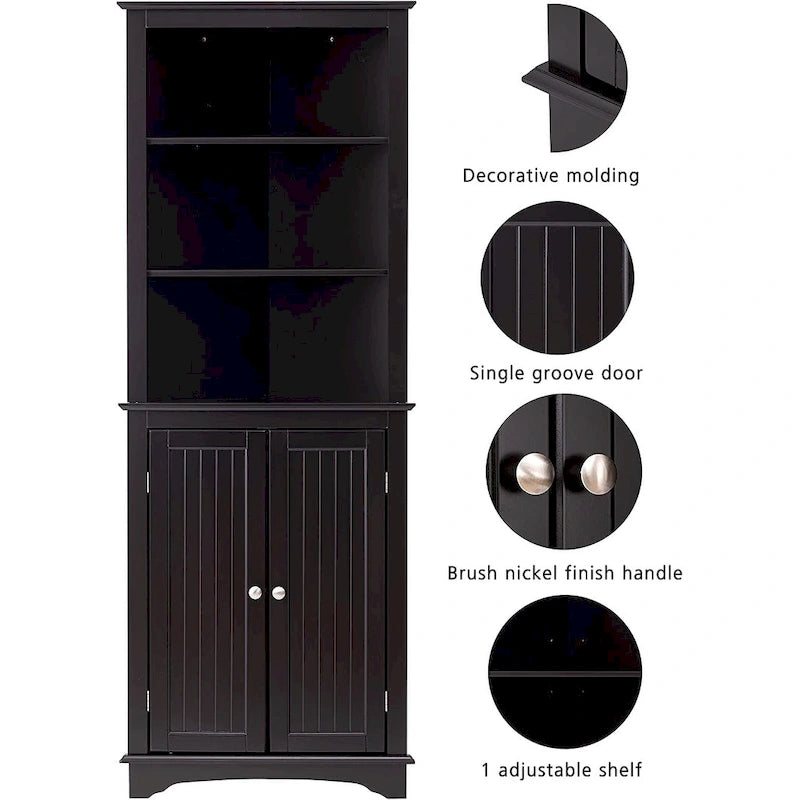 Spirich -Bathroom Storage,Tall Corner Cabinet with 2 Doors and 3 Tier Shelves,White