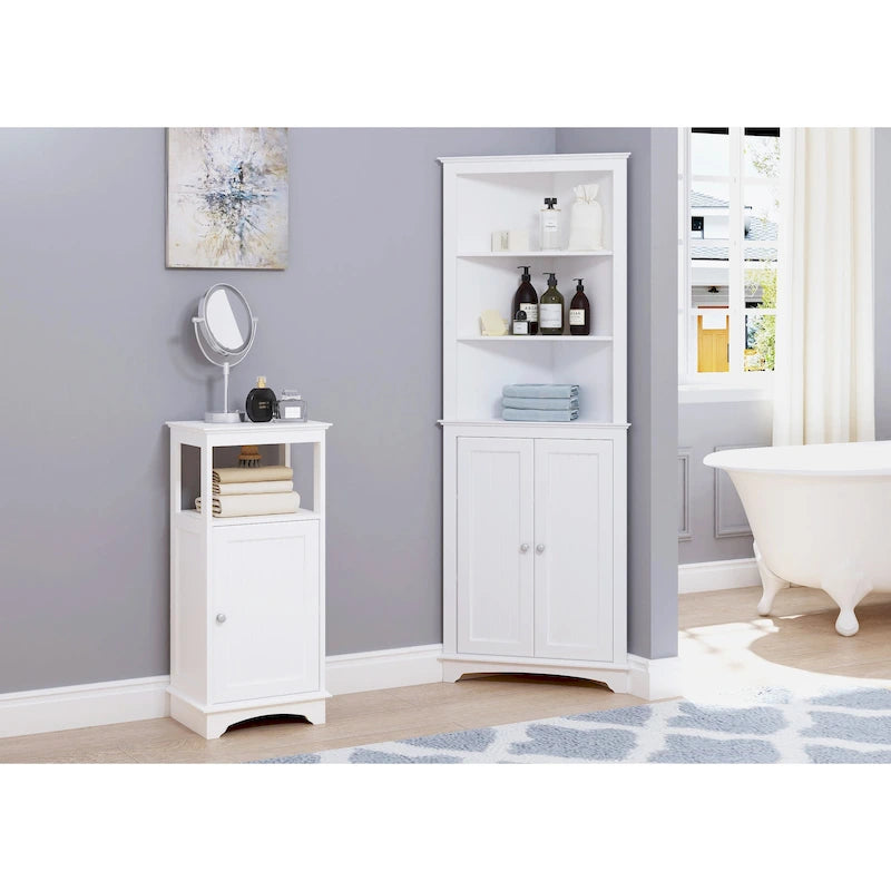 Spirich -Bathroom Storage,Tall Corner Cabinet with 2 Doors and 3 Tier Shelves,White