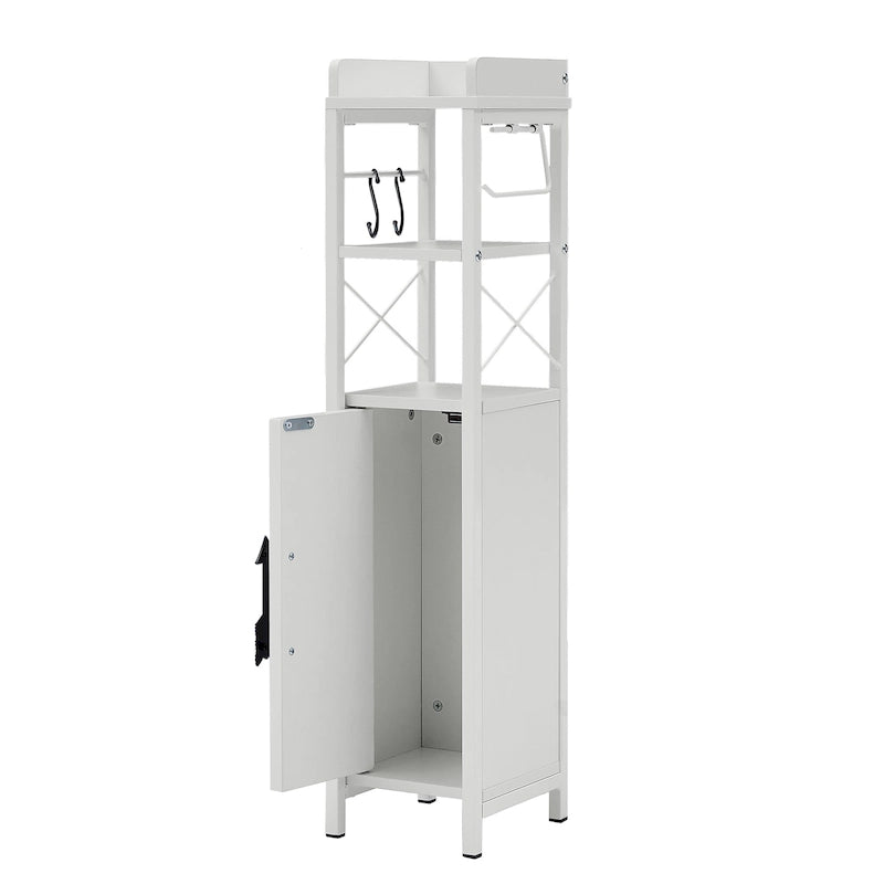 Wood Tall Bathroom Linen Cabinet Small Bathroom Storage Corner Floor Cabinet with Doors and Shelves Toilet Paper Holder